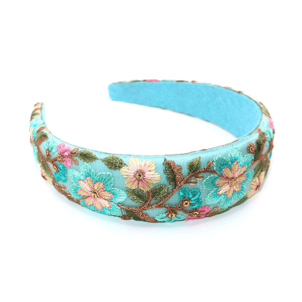 Geborduurde haarband Floral - blauw